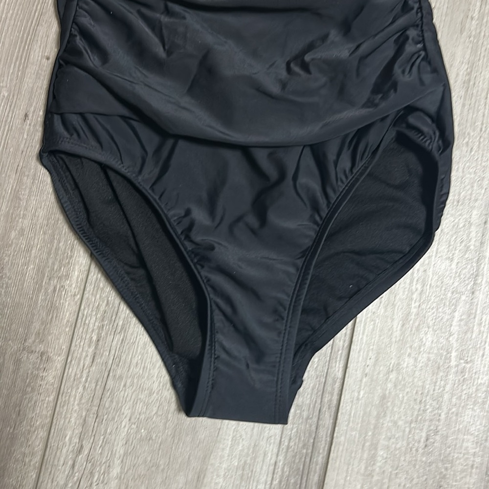 Black Womens X small Strapless Ruffle One Piece Swimsuit NWT - Picture 3 of 9